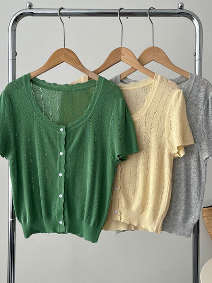 Madison Vacation Crew Neck Hollowed Jacquard Knitted Top