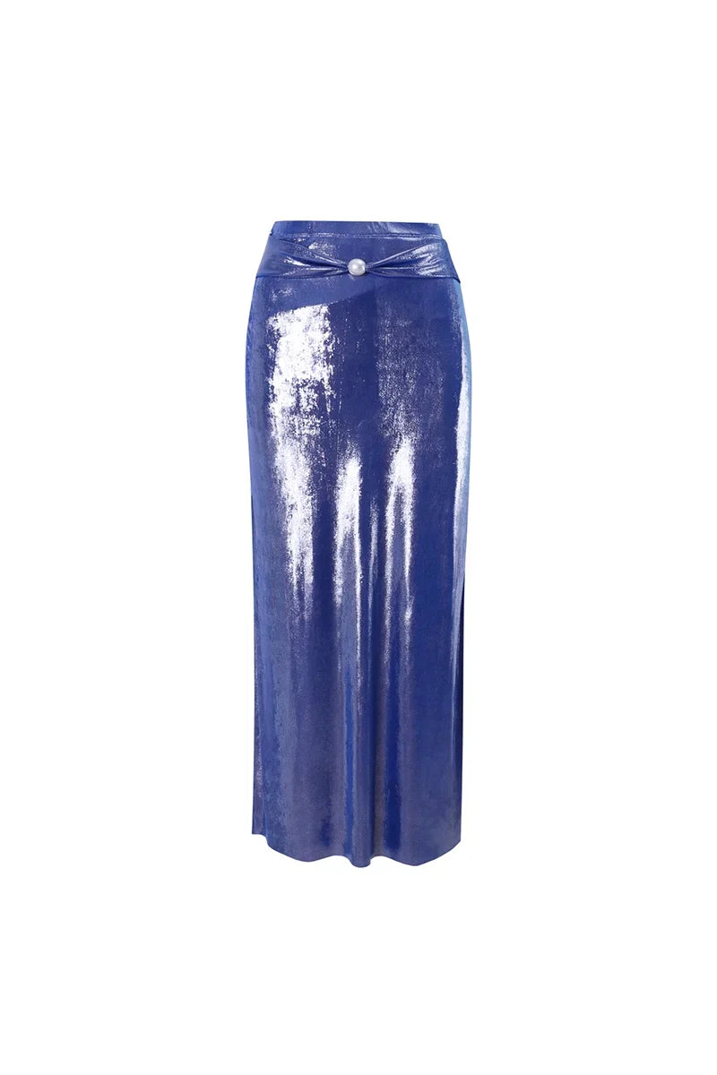 Traje de baño con cuello halter y escote en V profundo Glossy Mist Pearl