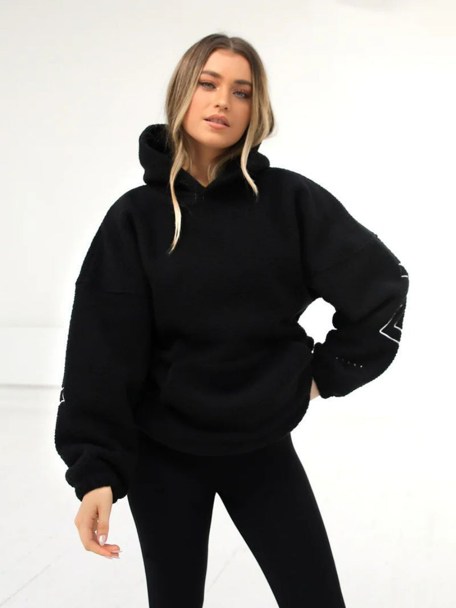 Fleece Letter Embroidery Thick Hooded Sweatshirt