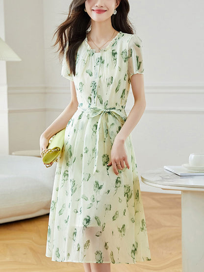 Payton Loose Printed Tie Chiffon Dress