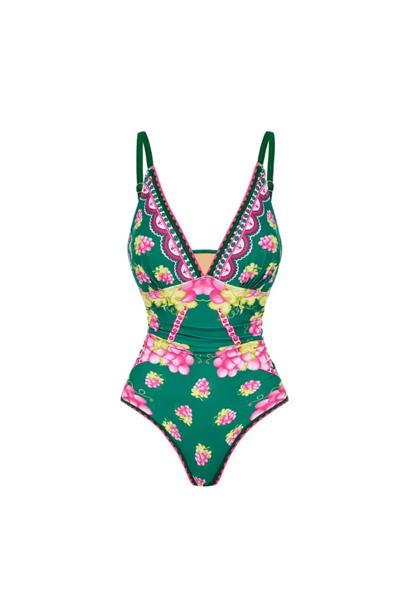Conjunto de traje de baño con falda y tirantes finos en V profundo