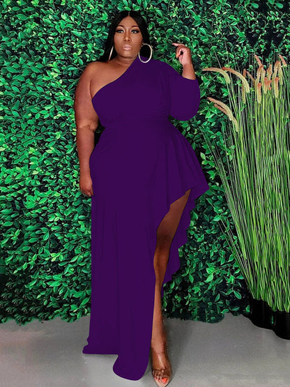 Solid Oblique Collar Dresses
