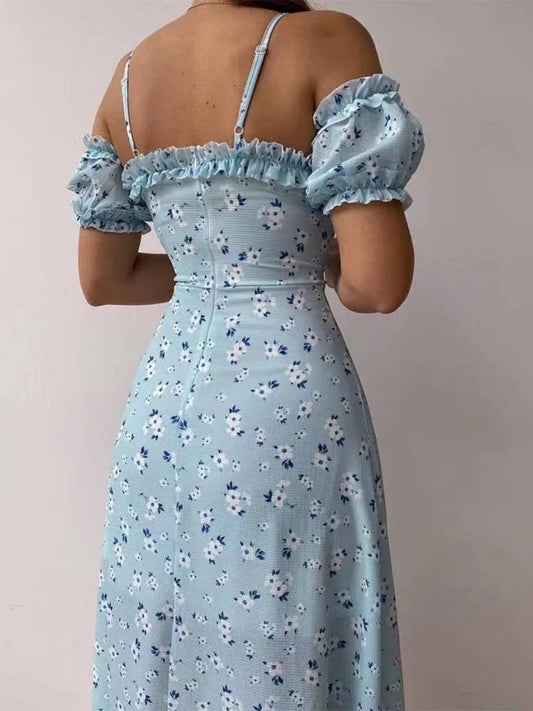 Floral Off-shoulder Slit Maxi Dresses