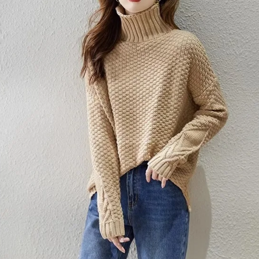 Jersey de cuello alto para mujer con mangas de punto trenzado | Ideal para otoño/invierno
