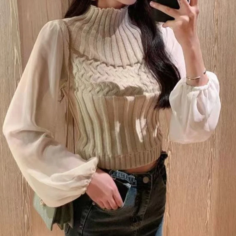 Chaleco de punto moderno para mujer con mangas transparentes | Ideal para otoño/invierno