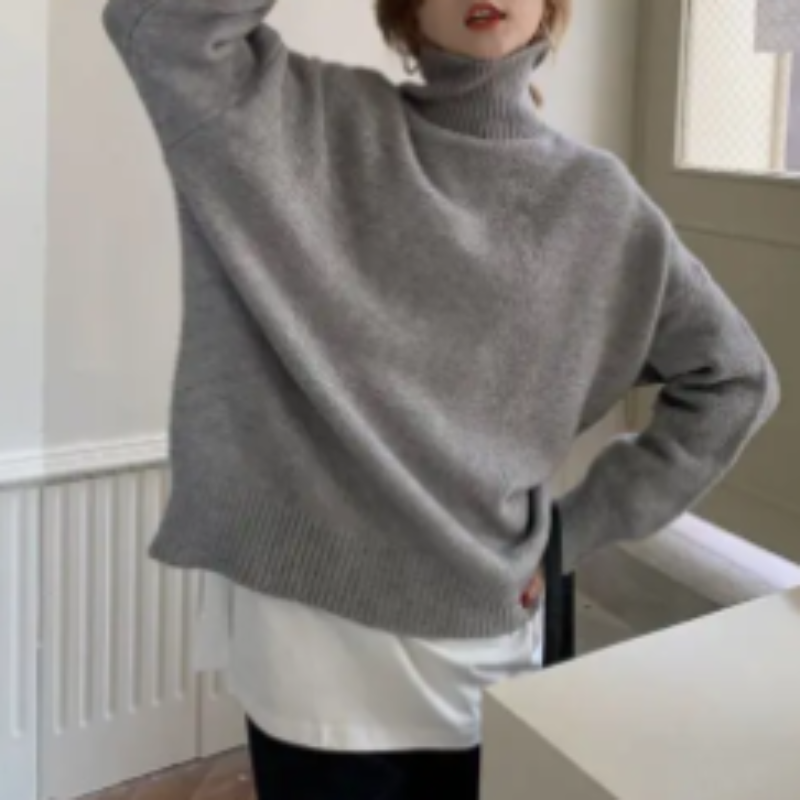 Jersey de punto holgado y suave con cuello alto para mujer | Ideal para otoño/invierno