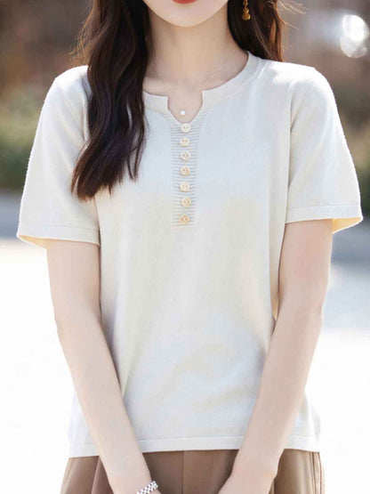 Julia Crew Neck Solid Color Knitted Top-Yellow