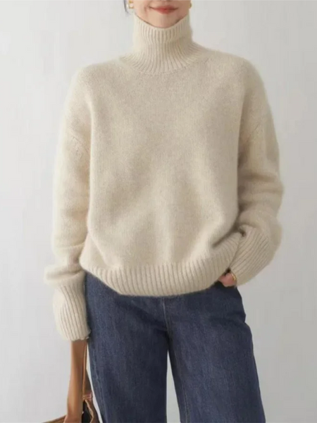 Jersey informal de punto suave con cuello alto para mujer | Ideal para otoño/invierno