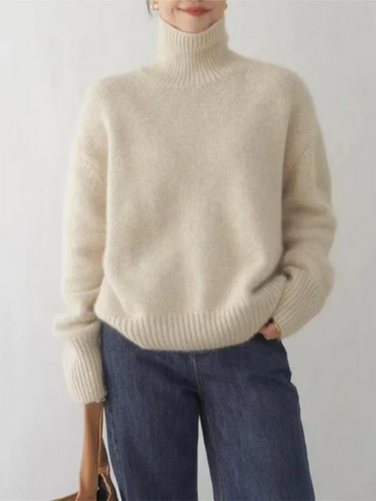 Jersey informal de punto suave con cuello alto para mujer | Ideal para otoño/invierno