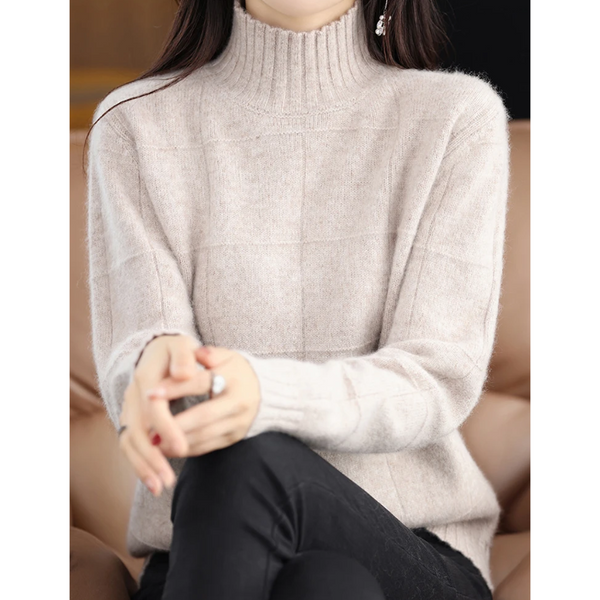 Jersey de cuello alto de punto trenzado holgado para mujer | Ideal para otoño/invierno