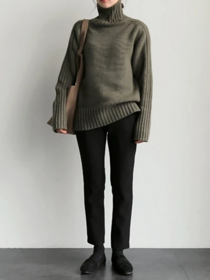 Jersey de cuello alto acanalado extragrande para mujer | Ideal para otoño/invierno