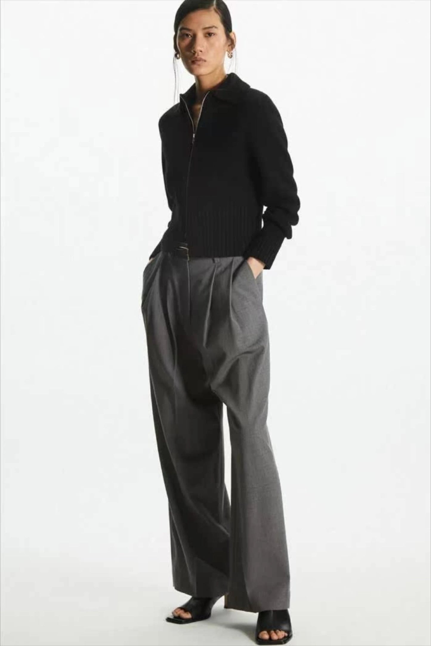 Wool Blend Short Open-Neck Cardigan