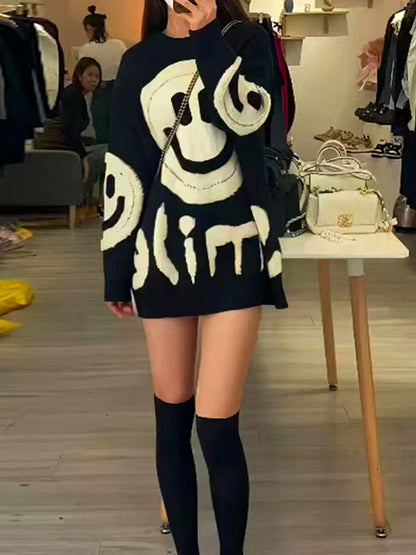 Smile Print Thicken Loose Sweater