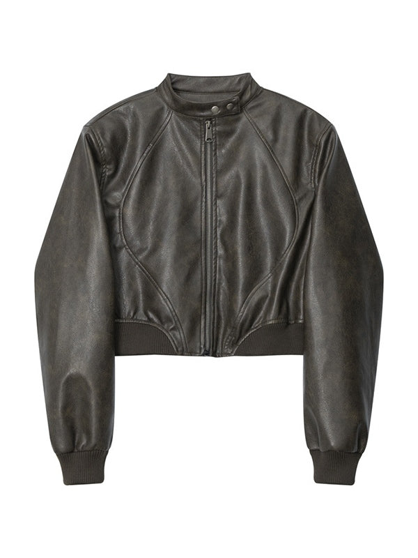 Splice Leather Short Varsity Jacket