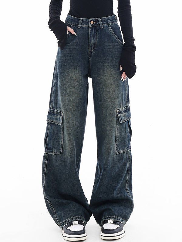 High waist straight leg loose slimming Cargo Jeans