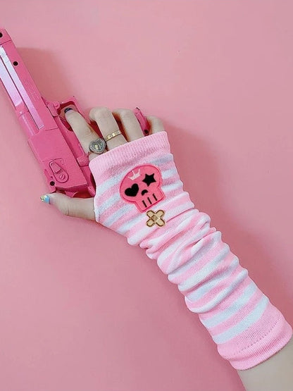 Gothic Punk Striped Fingerless Gloves