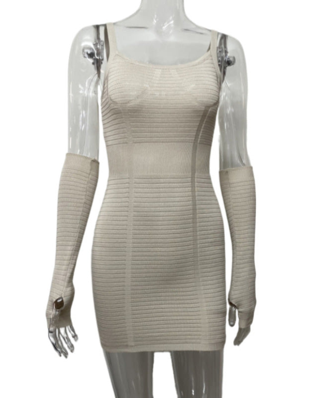 Knitted Suspender Hip-Wrapped Long-Sleeved Dress