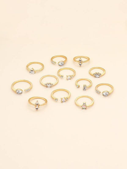 12pcs Rhinestone Decor Ring for Women