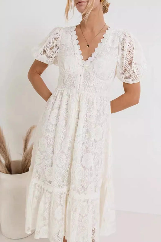 Lace Single-breasted Midi Dress