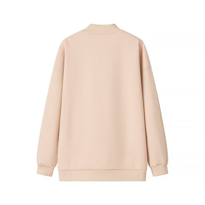 Autumn Winter Simple Loose Casual Half Turtleneck Fleece lined Solid Color Sweatshirt Sweatshirt Women