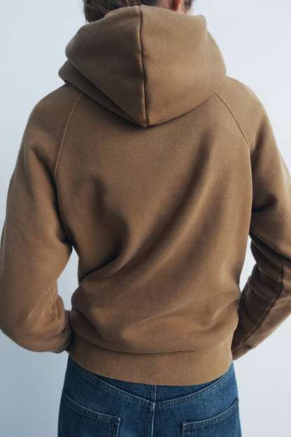 Fall Women Clothing Stylish Simple Hooded Washed Sweatshirt