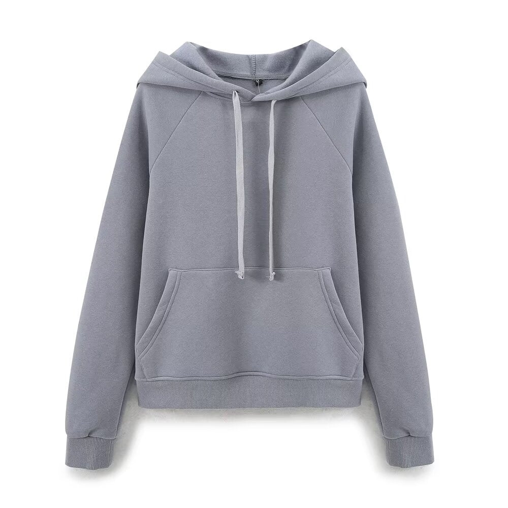Fall Women Clothing Stylish Simple Hooded Washed Sweatshirt
