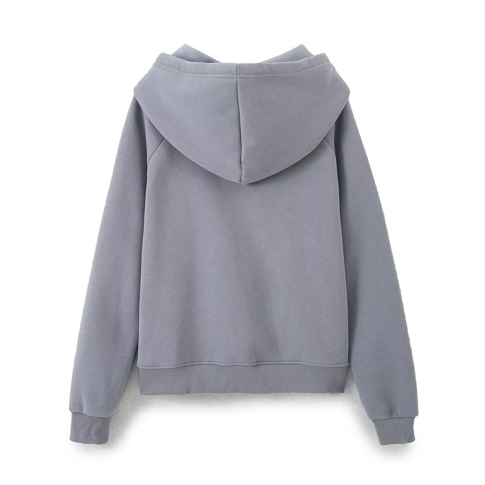 Fall Women Clothing Stylish Simple Hooded Washed Sweatshirt