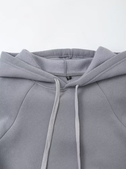 Fall Women Clothing Stylish Simple Hooded Washed Sweatshirt