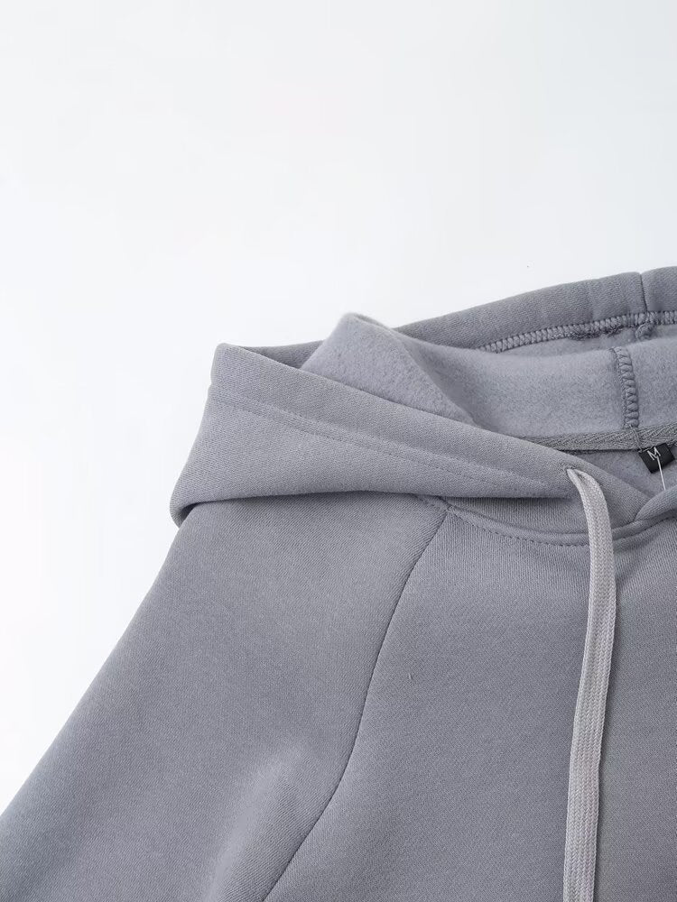 Fall Women Clothing Stylish Simple Hooded Washed Sweatshirt