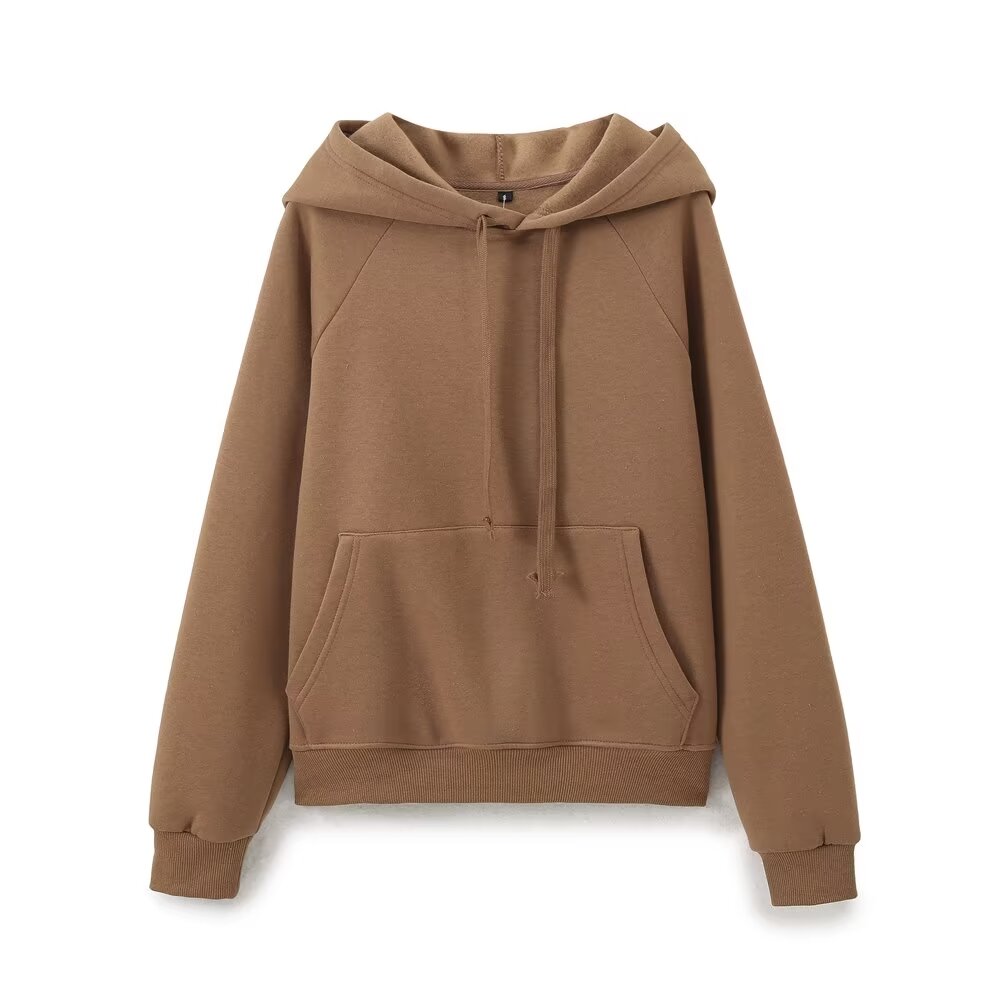 Fall Women Clothing Stylish Simple Hooded Washed Sweatshirt