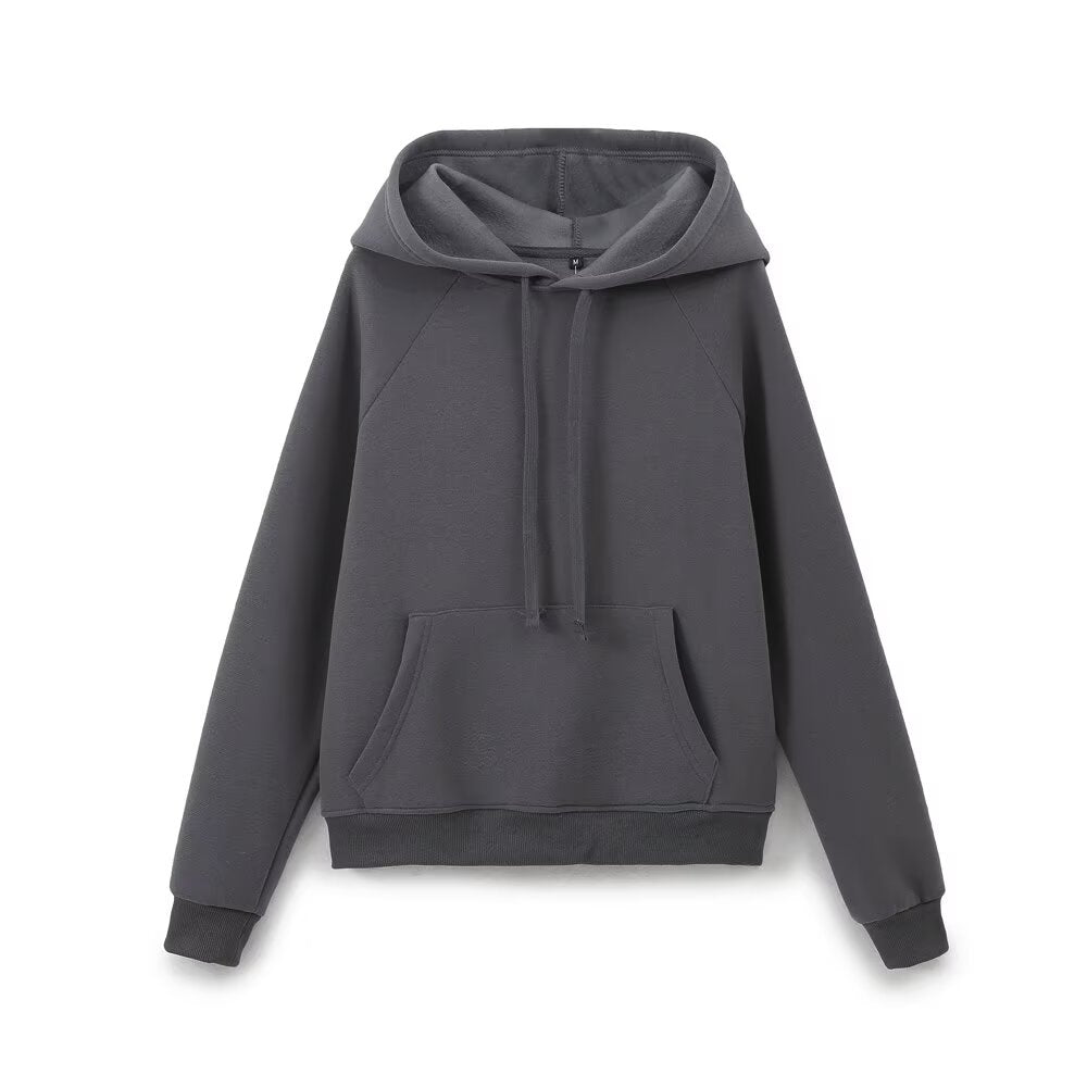 Fall Women Clothing Stylish Simple Hooded Washed Sweatshirt