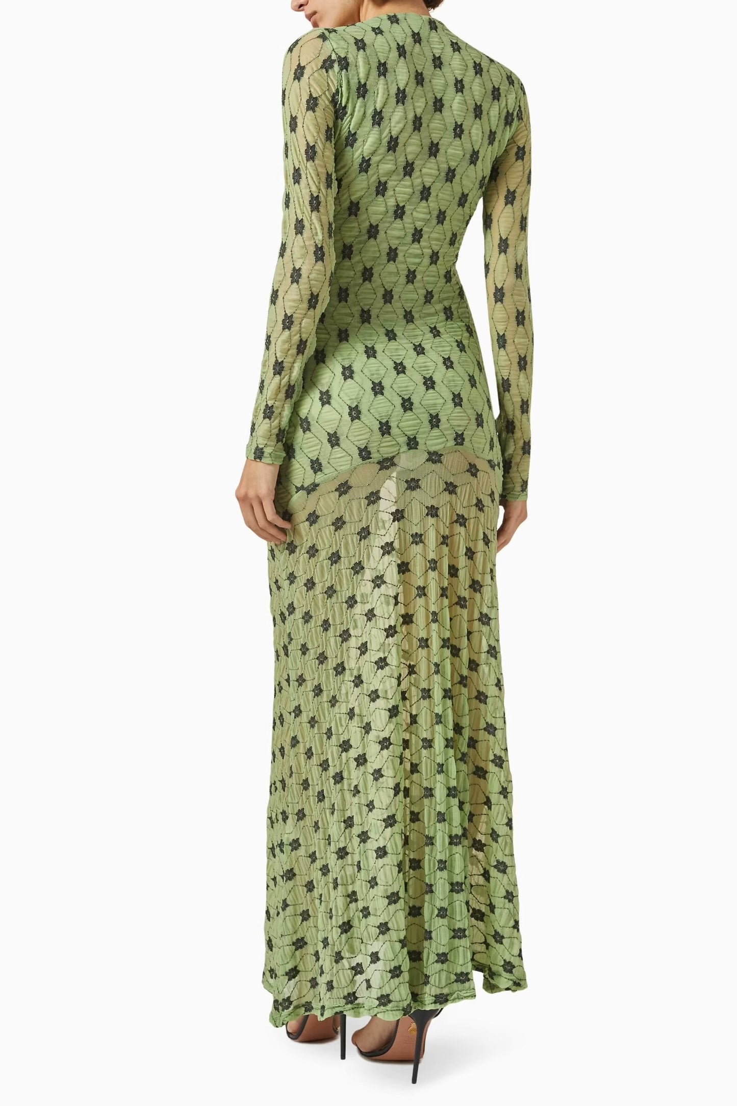 Women Clothing Long Sleeve Mesh round Neck Dress