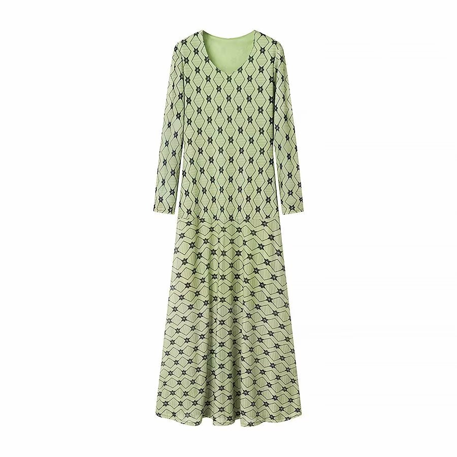 Women Clothing Long Sleeve Mesh round Neck Dress