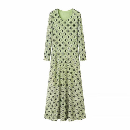 Women Clothing Long Sleeve Mesh round Neck Dress