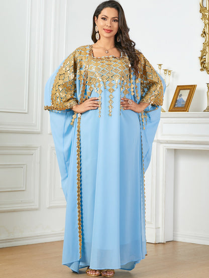Middle East Metallic Color Muslim Robe Loose Two-Piece Suit Dress