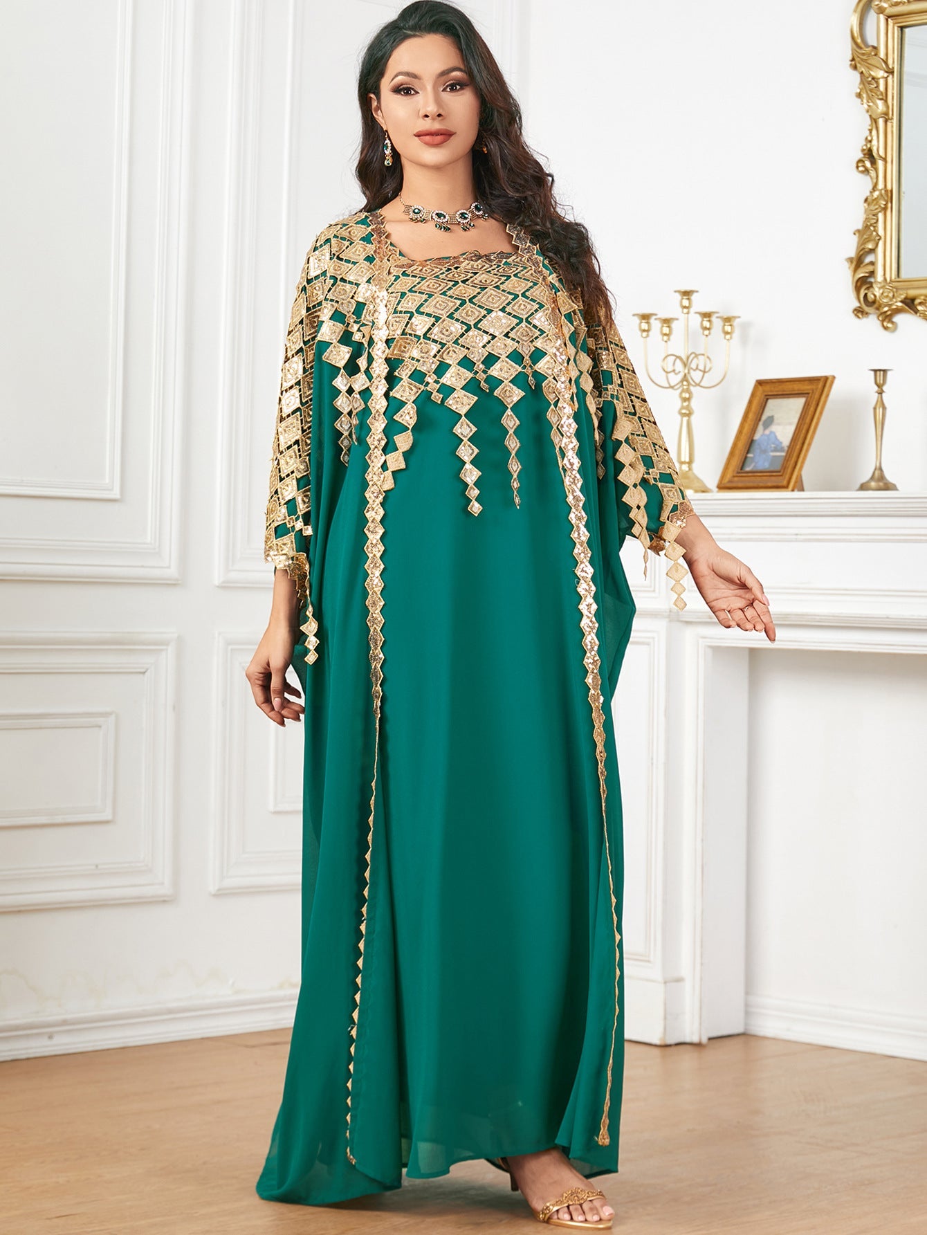 Middle East Metallic Color Muslim Robe Loose Two-Piece Suit Dress