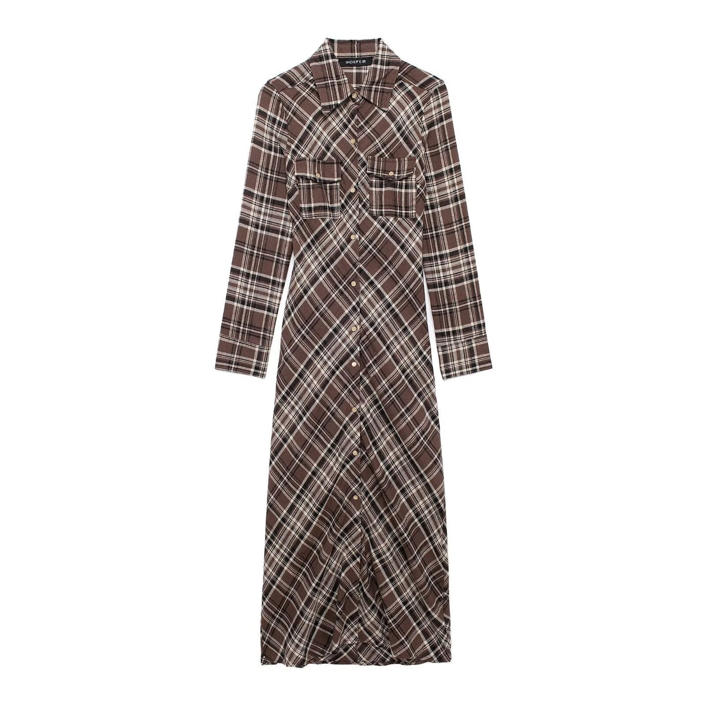 Autumn Plaid Pocket Decorative Shirt Dress