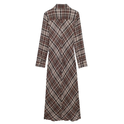 Autumn Plaid Pocket Decorative Shirt Dress
