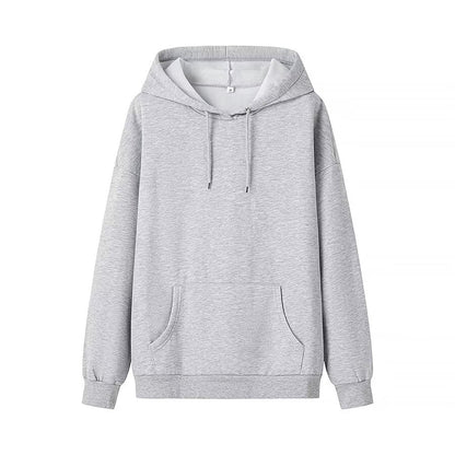 Winter Women Casual Drawstring Pocket Decoration Long Sleeve Hooded Fleece Lined Sweatshirt