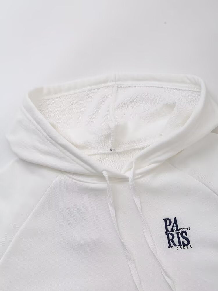 Women Clothing Spring Office All Matching Letter Graphic Embroidered Decorative Hooded Sweatshirt