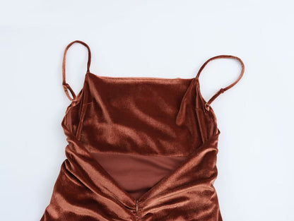 Fall Women Clothing Sling Pleated Midi Dress