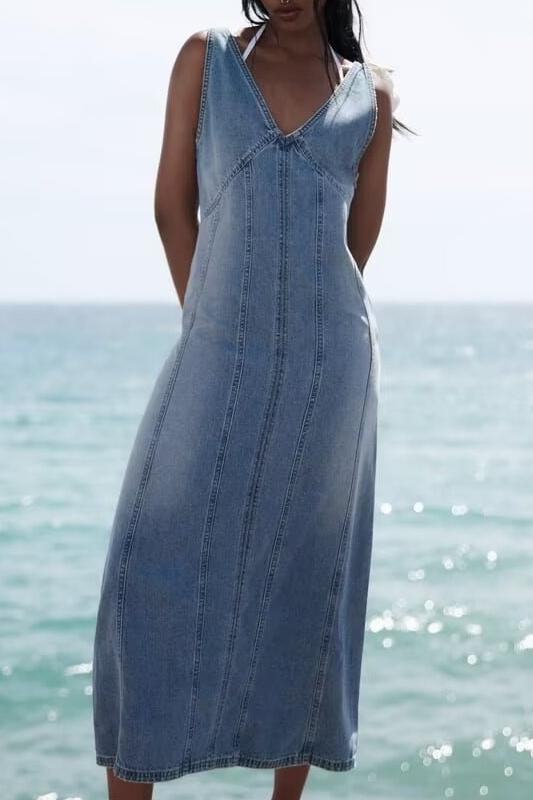 Women Clothing Casual Denim Midi Dress