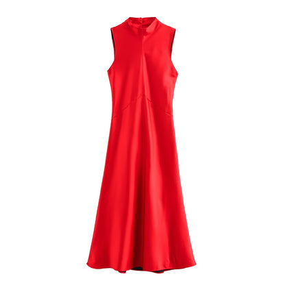 Women Clothing Autumn Winter Socialite Elegant Satin Texture Dress