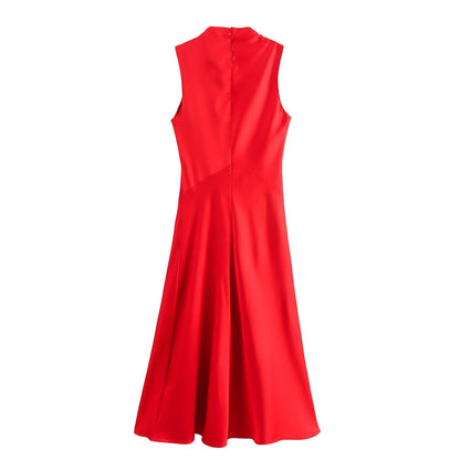 Women Clothing Autumn Winter Socialite Elegant Satin Texture Dress