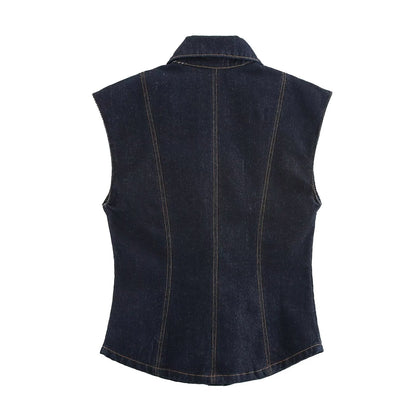 Winter Women Casual Sleeveless Denim Vest Mid Rise Pants Sets