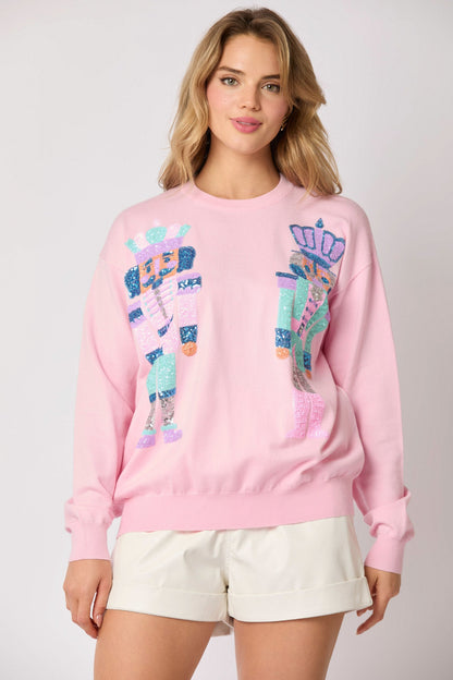 Autumn Winter Women Clothing Christmas Soldier Sequined Sweatshirt Casual Top Women