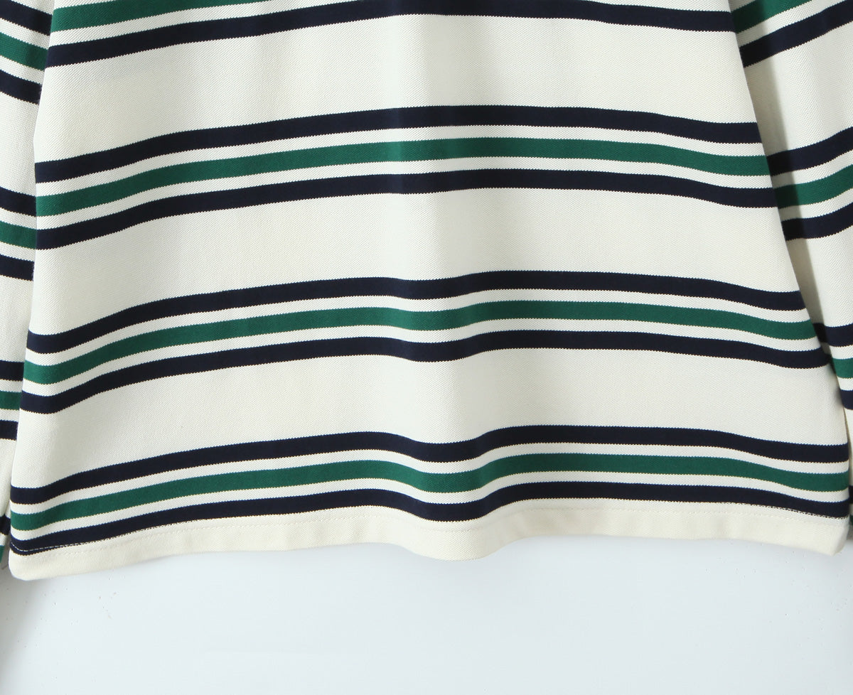 Autumn Women Clothing College Contrast Color Horizontal Striped Knitted Polo Shirt Long Sleeve T shirt for Women