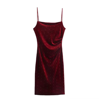 Winter Women Clothing Highlight Velvet Fold Split Suspender Dresses