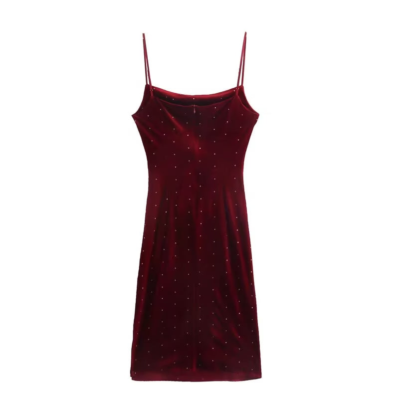 Winter Women Clothing Highlight Velvet Fold Split Suspender Dresses