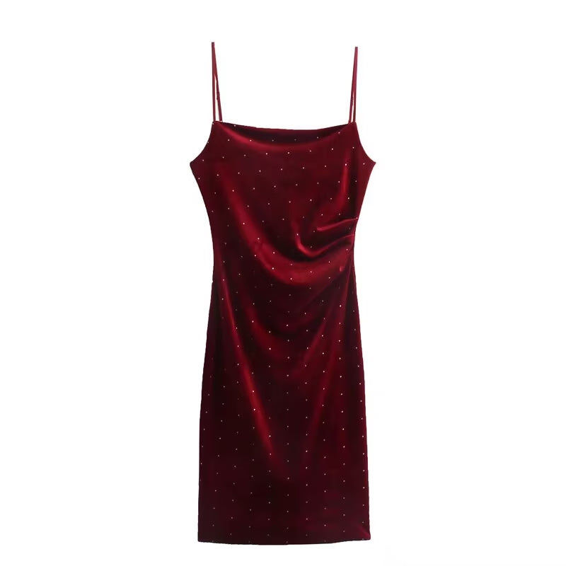Winter Women Clothing Highlight Velvet Fold Split Suspender Dresses